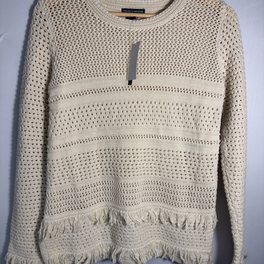 Chelsea & Theodore Cream Knit Sweater with Fringe NWT